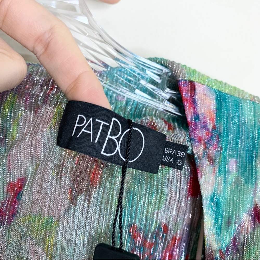 NEW PatBO Printed Lurex Cut-Out Maxi Dress (Sz 6) Long Sleeve Gown Green Multi - Picture 12 of 14